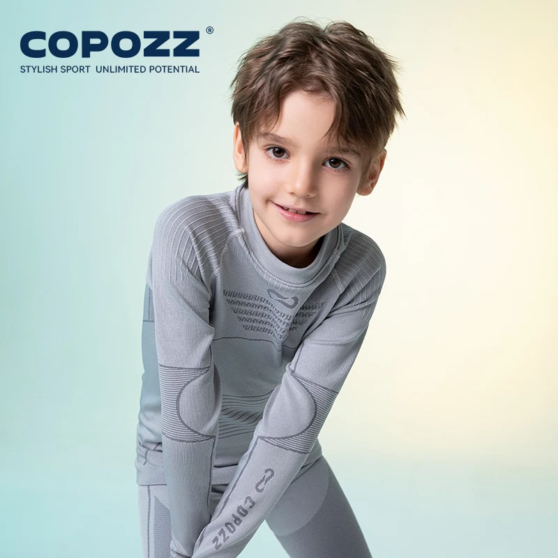 COPOZZ Funktionelle Ski-Thermounterwäsche für Kinder, Schweißkompression, Snowboard, schnell trocknend, atmungsaktiv, nahtloses Strickset für Kinder Image