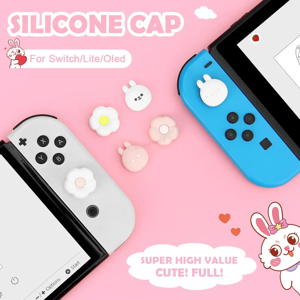 4 Stück/Set Niedliche Silikon-Daumenstick-Griffkappen Joystick-Abdeckung für Switch/OLED/Lite Joypad Controller Thumbstick Schutzhülle Image