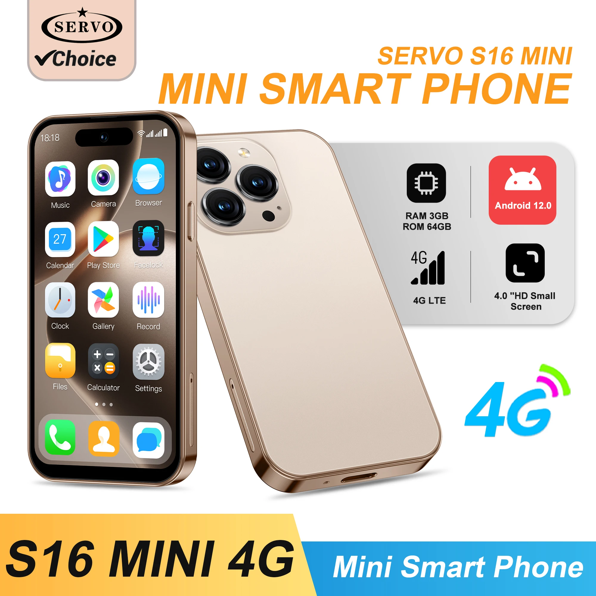 SERVO S16 Mini Android 12.0 Smartphone 4G LTE 16 GB/64 GB Play Store WhatsAPP WiFi Gesichtsentriegelung Taschenhandys 4,0-Zoll-Display Image