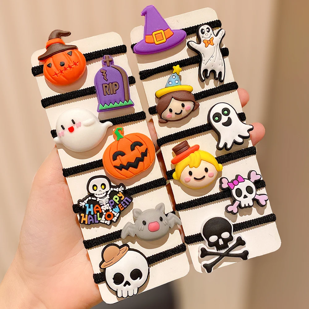 14er-Pack Halloween-Mode-Haargummis, mehrfarbig, Geister-Skelett-Design, süße Mädchen, Halloween-Geschenk, Haarbänder, Zubehör Image