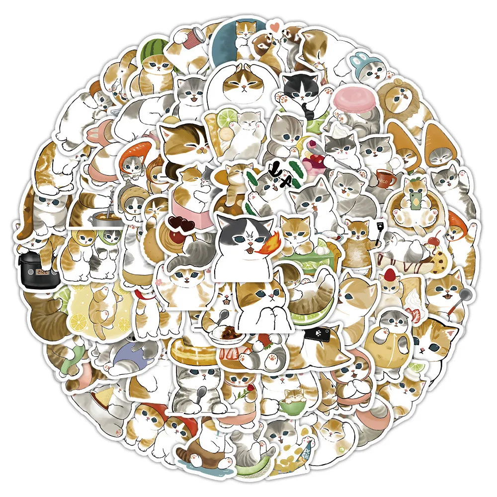 100 Stück Niedliche Katzen-Cartoon-Aufkleber - Deko für Auto/Koffer/Gitarre - Grenzüberschreitender Verkaufsschlager Golden Memory Stickers Store Image