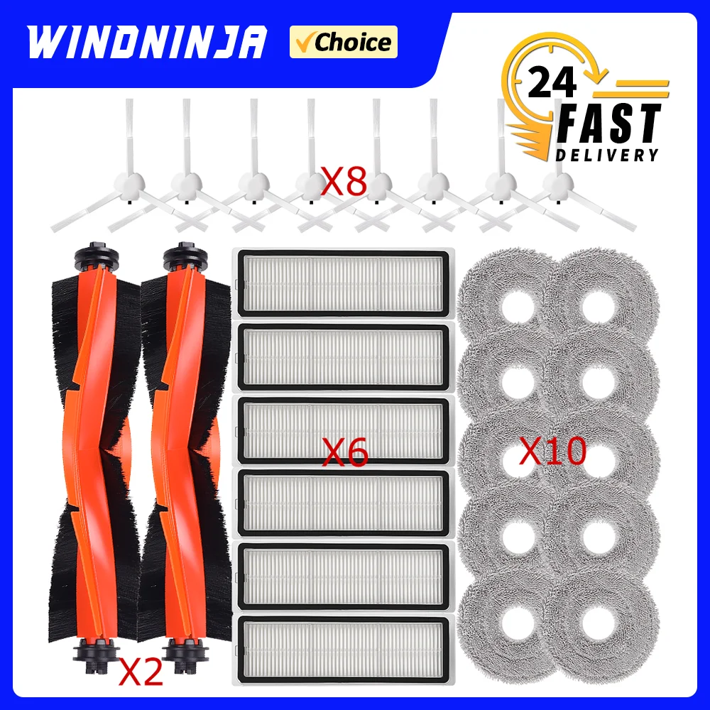 Ersatzteil-Set für Xiaomi Roboterstaubsauger S20 Plus S10 Plus B108GL B105 B108CN B113CN Hauptbürste, Seitenbürste, HEPA-Filter, Wischtuch-Ersatzteile Image