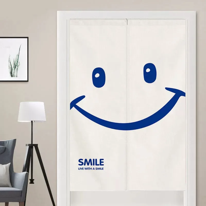 VIKAMA Klein Blue Smiley Face Türvorhang – einfacher Trennvorhang für Schlafzimmereingänge, Trennvorhang für Badezimmer und Küche Image