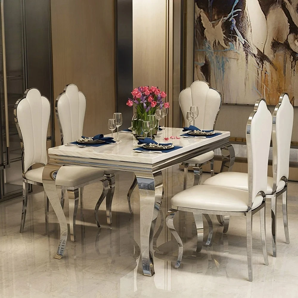 # Modernes Esszimmer-Set Foshan Möbelfabrik Glastischplatte Esszimmer-Set Esstisch mit 6 Stühlen
