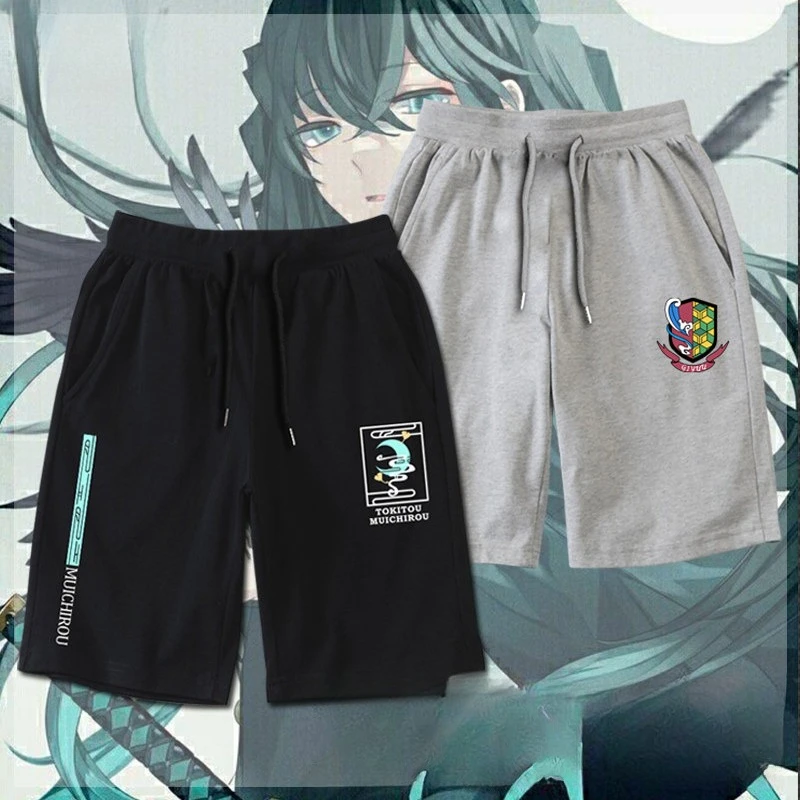 Mit Demon Slayer verbundene Artikel umfassen Tsubaki Furougo, Yoshito Ogawa, Shiraishi, kurze Hosen für Männer und Frauen, lässiges Sport-Shorts-Set. Image