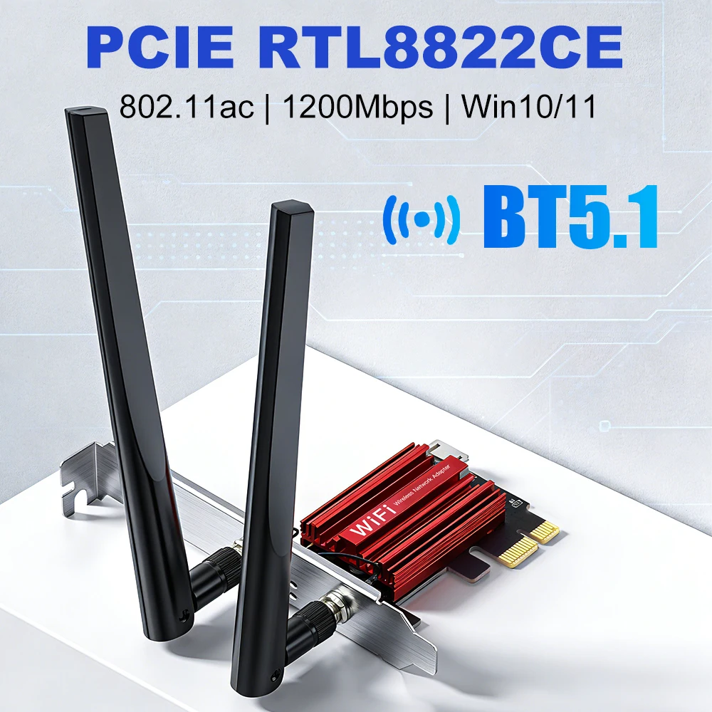 RTL8822CE BT5.1 1200Mbps AC1200 PCIE WLAN-Adapter Dual-Band 2,4G/5GHz Drahtlose Netzwerkkarte Desktop-PC Für Win10/11 Image