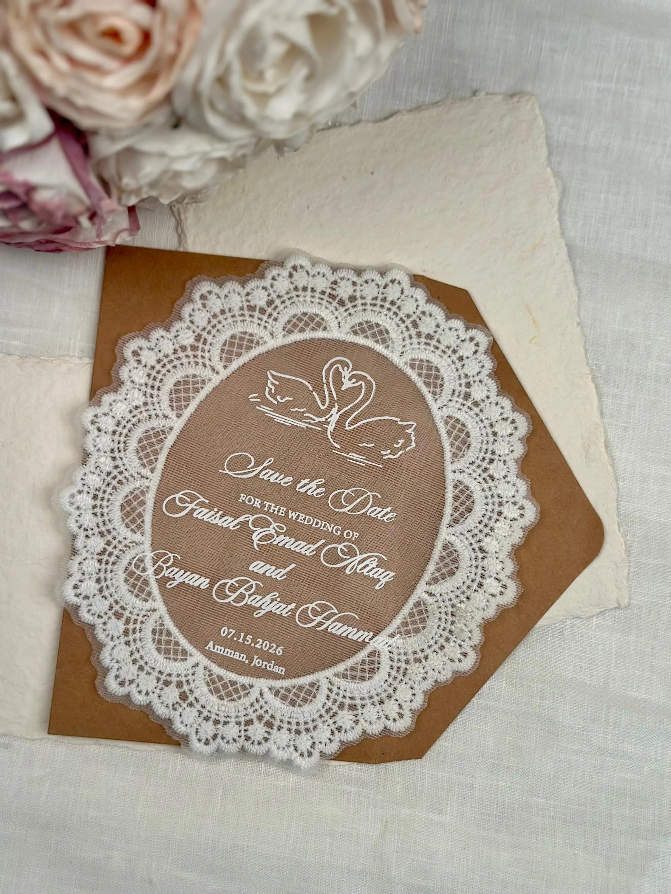 Maßgefertigte Ovale Spitzen-Einladungskarte Personalisierte Vintage-Hochzeitseinladungen Elegante Party-Dinner-Einladung Hochzeitstisch-Dekoration Image