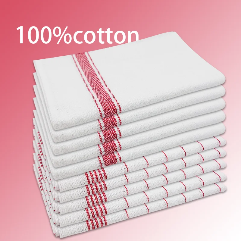 4/6/8/10-teiliges Mischpaket, 45×62 cm, klassische rot gestreifte und rot karierte Küchentücher, Haushaltsreinigungstücher und Scheuerschwämme. Image