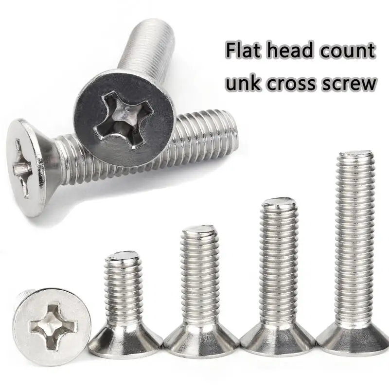 50/10 Stück Phillips-Schrauben mit flachem Senkkopf, M1,6, M2, M2,5, M3, M4, M5, M6, 304 Edelstahl, hohe Qualität, 3 mm-70 mm Image