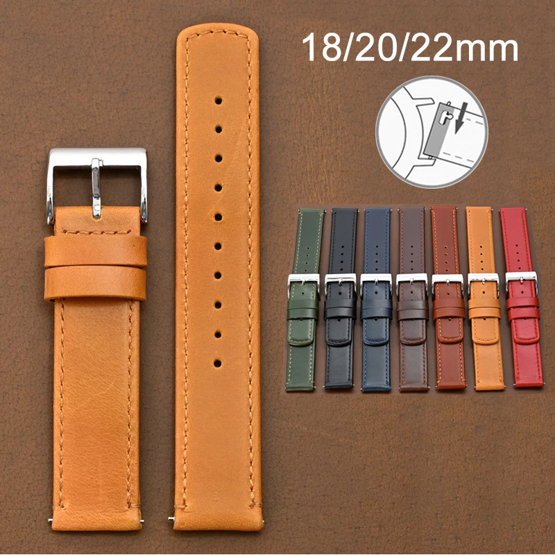 Echtes Leder-Uhrenarmband 18mm 20mm 22mm Schnellverschluss Retro Pflanzlich Gegerbtes Rindsleder Unisex Ersatz-Uhrenband Image