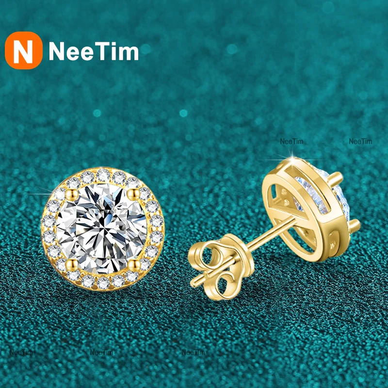 NeeTim 0,5 ct 1 ct 2ct Moissanit Ohrstecker für Frauen Party Braut S925 Sterling Silber mit vergoldetem Labordiamant Ohrring