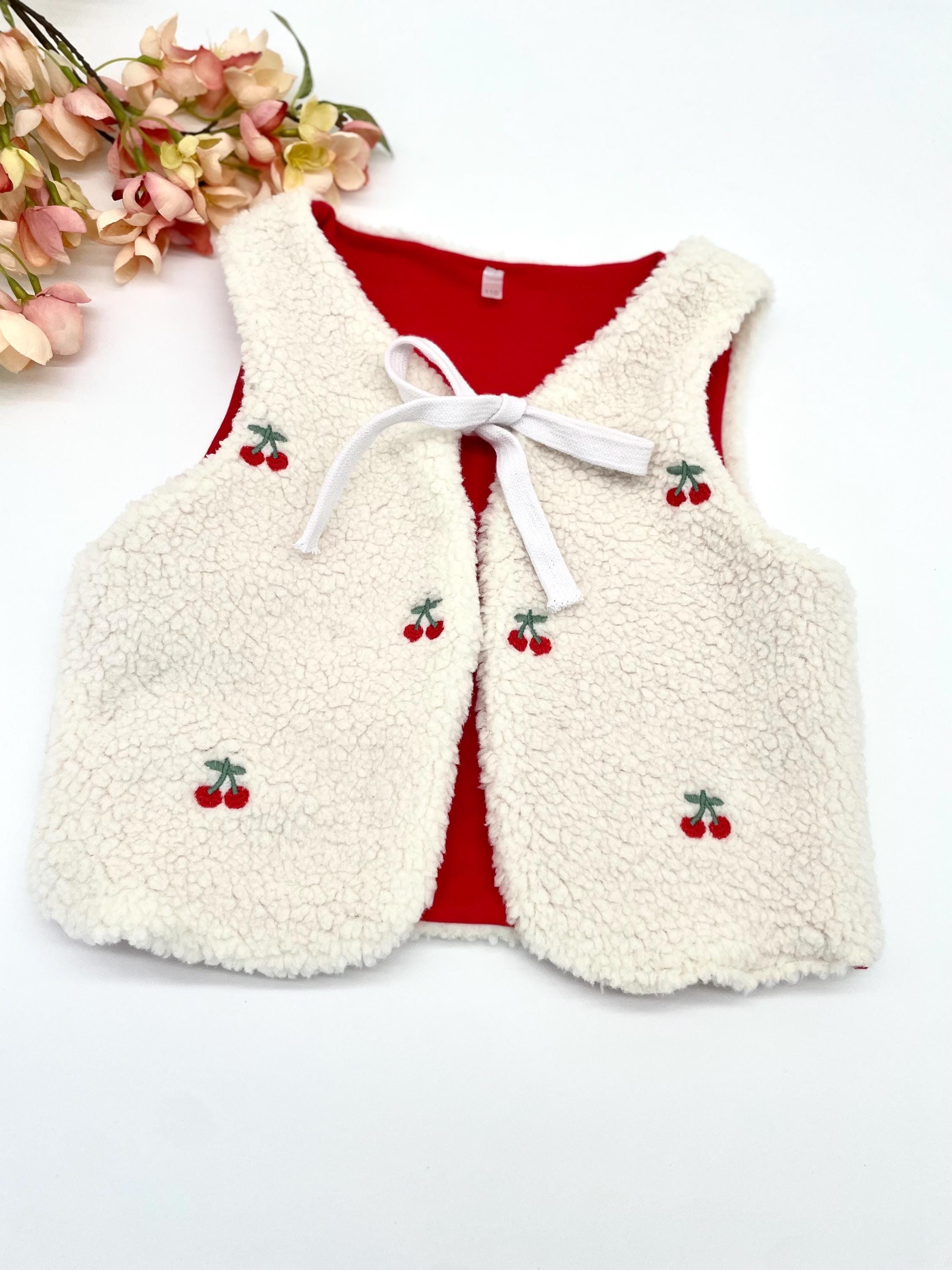Kinder Weste Teddy Boucle | Kuschelweste Teddy mit Blumen | Mädchen Weste Frühling | Warme Weste | Größenauswahl Gr 74-146