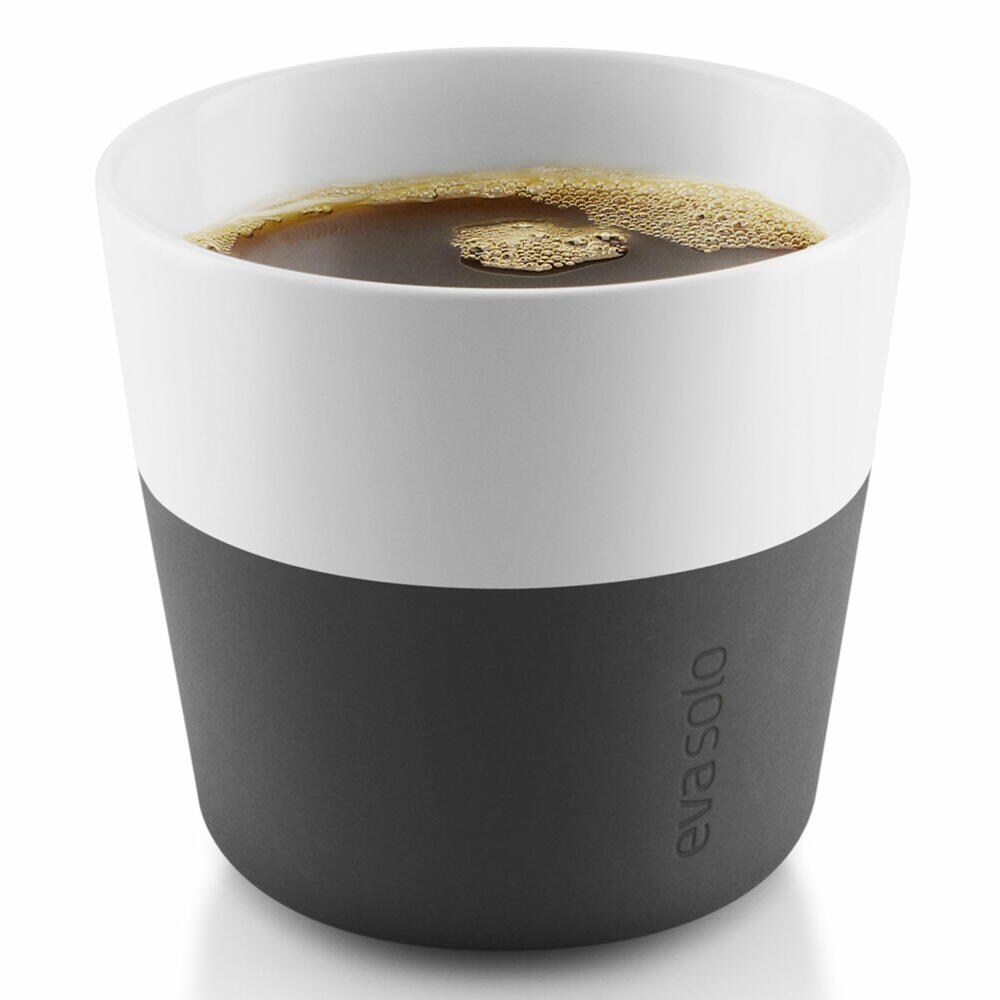 Eva Solo A/S Eva Solo Caffé Lungo-Becher, Mocca, Kaffee, Caffétasse, Porzellan/Silikon, Schwarz, 230 ml, 2er-Set, 501002 Image