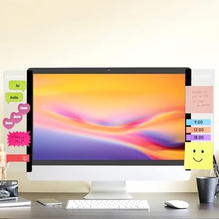 Office Desk Accessories 2pcs Monitor Memo Board Computer Message Board Office Supplies for Women Men Computer Sticky Note Holder with Functional Areas Home Office Accessories Office Must Haves