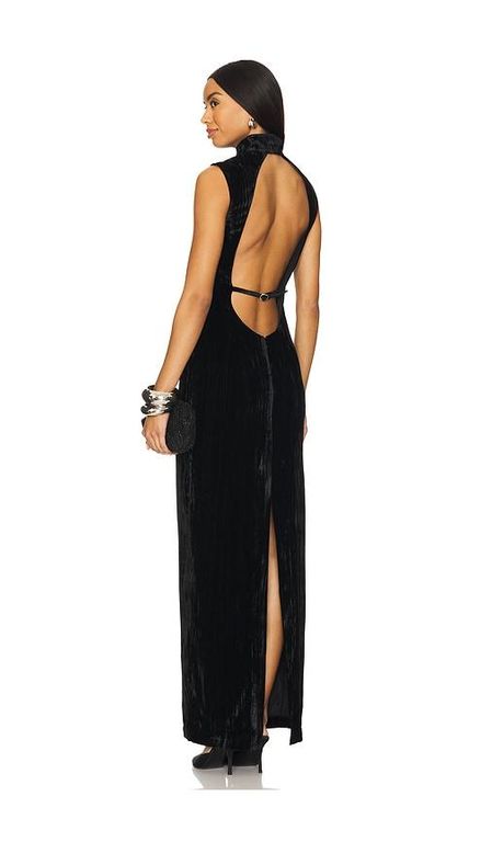 Crinkled Velvet Backless Dress