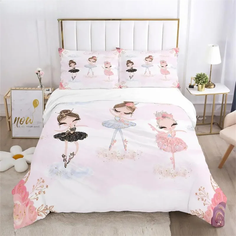 Dessin animé Ballet fille 3D imprimé ensemble de literie housses de couette taies d