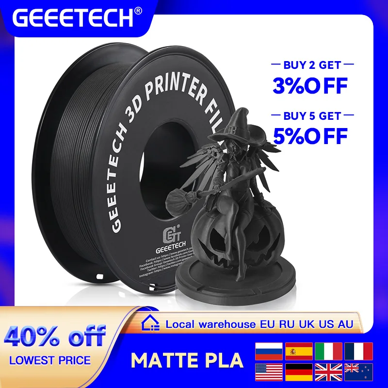 Geeetech 3D-Drucker-Filament, matt, PLA-Kunststoff, 1 kg, 1,75 mm, verwicklungsfrei, 3D-Druck-Verbrauchsmaterialien, Vakuumverpackung, schneller Versand Image