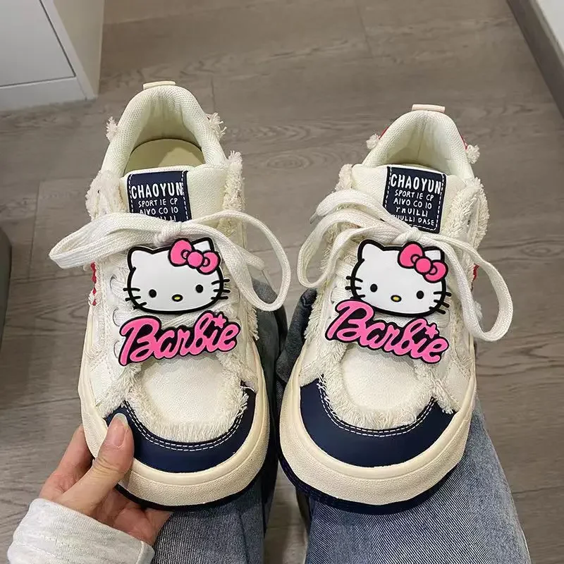 Hello Kitty Big Toe Schuhe für Mädchen, Sanrio, neue Frühjahr-Herbst-Allround-Schuhe mit dicker Sohle, kleine weiße Schuhe, Kawaii Cartoon Anime