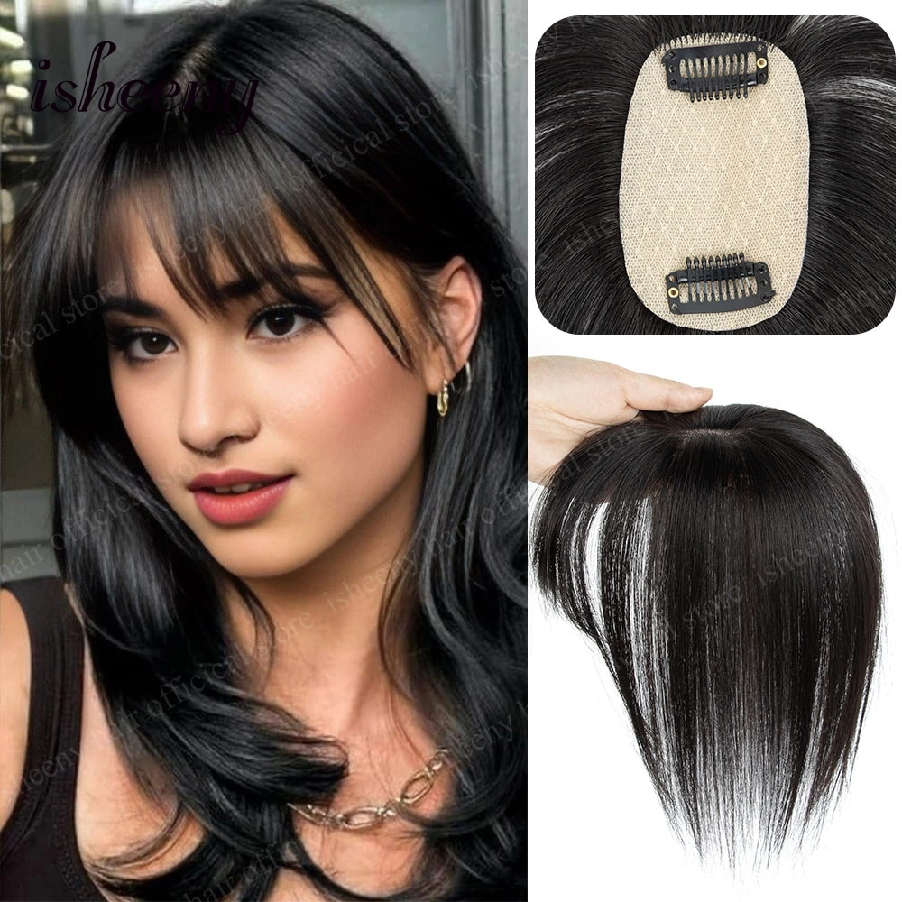 Echthaar-Toupet 5x9cm Atmungsaktives Haarnetz Schwarz Braun Blond Glattes Maschinengefertigtes Remy-Haarteil für Frauen 20g Image