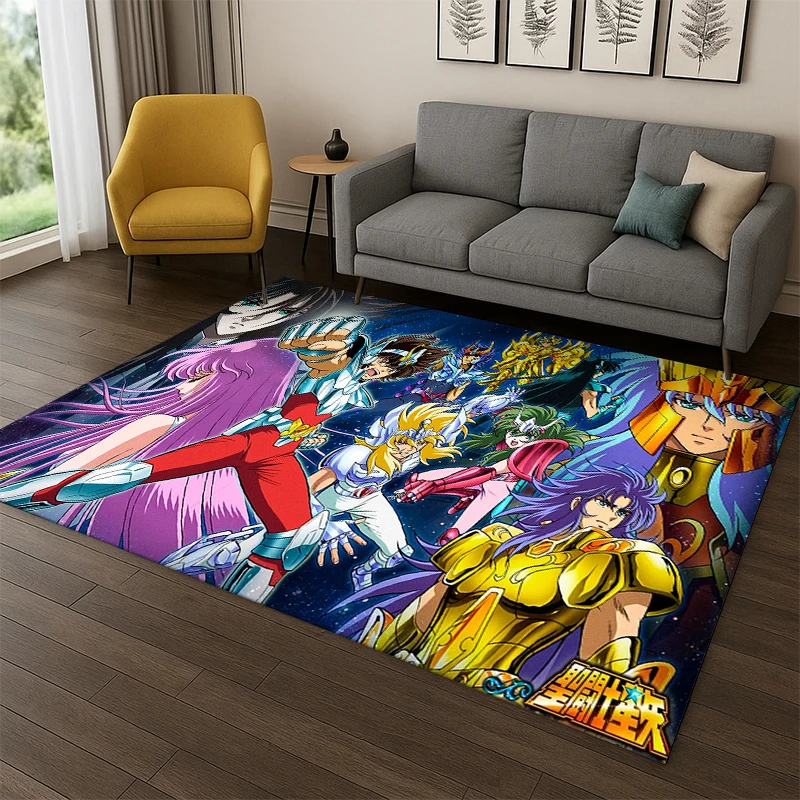 Retro Saint Seiya Anime Cartoon Teppich für Spielzimmer, Schlafzimmer, Wohnzimmer, Sofa, Heimdekoration, Kinderteppich, rutschfeste Bodenmatte