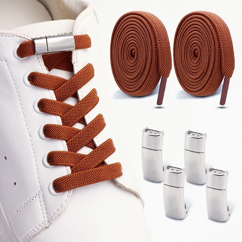 2 Paar Schnellverschluss-Schnürsenkel ohne Binden - Magnetische Schnalle für bequemes Schuhtragen - Passend für Freizeitschuhe, Sneaker, Stiefel und Canvas-Schuhe Image