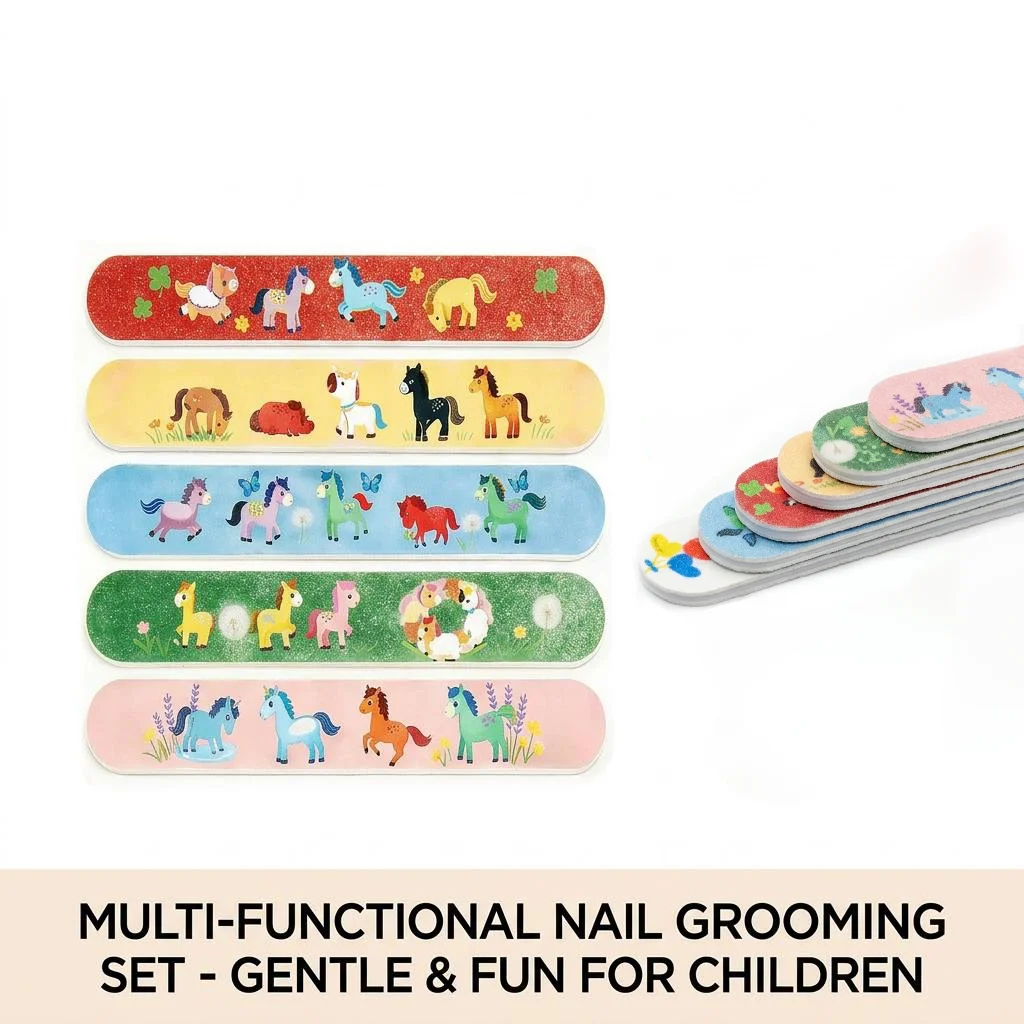 10 Stück Cartoon-Pferde-Nagelfeilen, doppelseitig, Maniküre- und Pediküre-Werkzeug, Mini-Nagelkunst-Werkzeuge für Mädchen, Partygeschenke und Reisen Image
