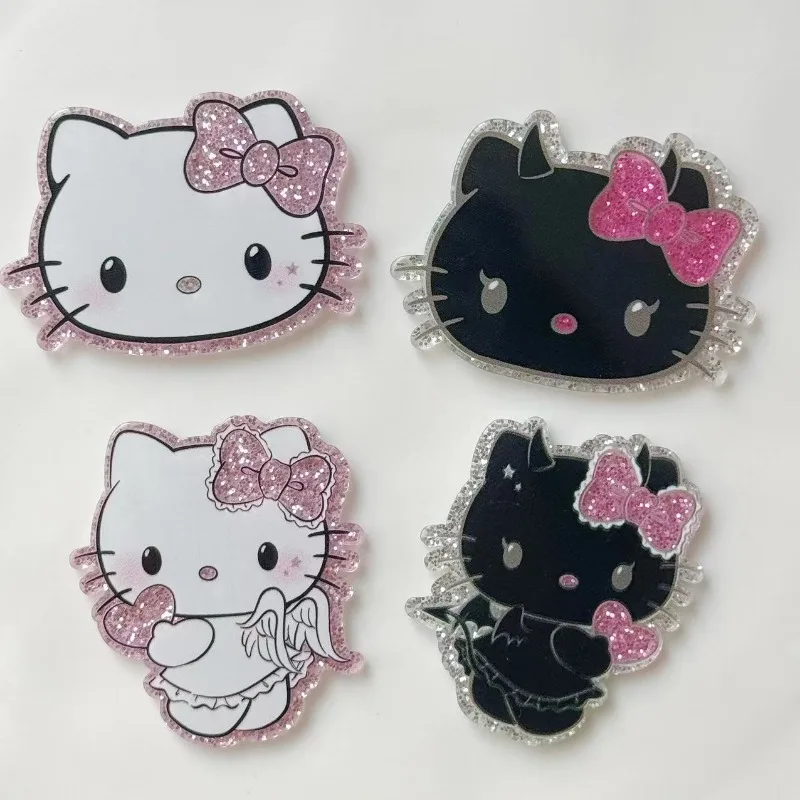 2pcs Bling Black and White Devil Hello Kitty Acrylic Flatback Cabochons Cartoon Cat Sweet Mobile Phone Case Charms
