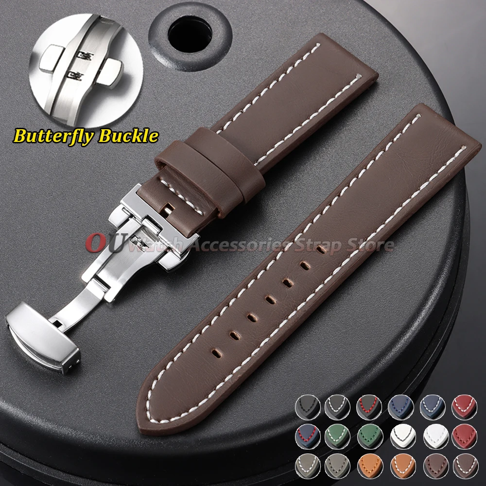 18mm 20mm 22mm 24mm Retro Vintage Leder-Uhrenarmband Universelles Herren- und Damen-Uhrenband mit Schmetterlingsverschluss Sportuhr-Zubehör Image
