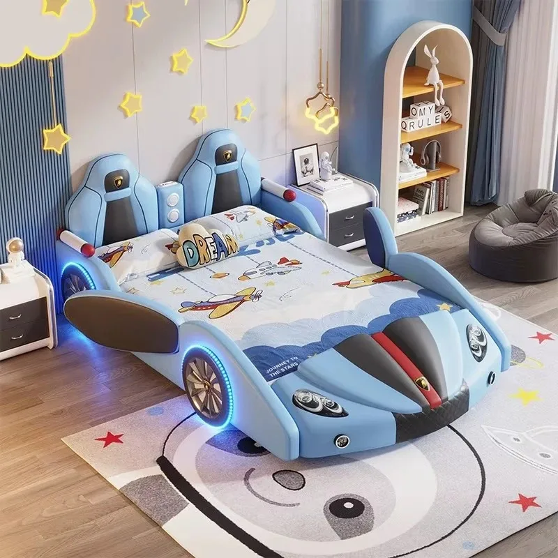 Modernes Neues Design Autobett für Kinder Hochwertiges Kinderbett-Set für Zuhause Luxuriöses Kingsize Lederbett in Autoform Image