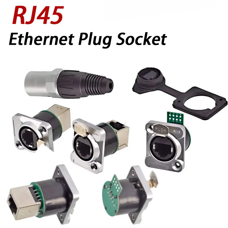 CAT6A RJ45 Ethernet-Kabelstecker 90/180 Grad ° Industrielle Netzwerkbuchse Typ D, 8-polig, Gerade oder rechtwinklig, zur Panelmontage Image