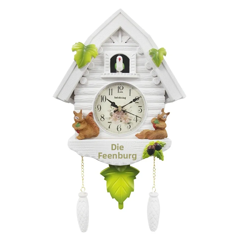 Kuckucksuhr mit Tagesmusik, Vogelzeit-Alarm, Pendel-Wanduhr im Baumhaus-Design für Kinderzimmer, Wohnzimmer-Dekoration