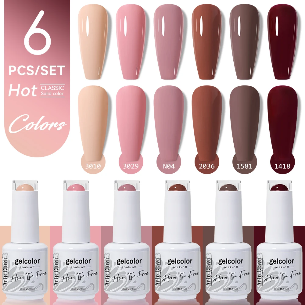 Arte Clavo 6-teiliges Gel-Nagellack-Set, Milchtee-Farben, beliebte UV-Lampen-Nagelgele, ablösbar, für DIY-Nagelkunst, Heim-Maniküre und Salon-Gebrauch Image