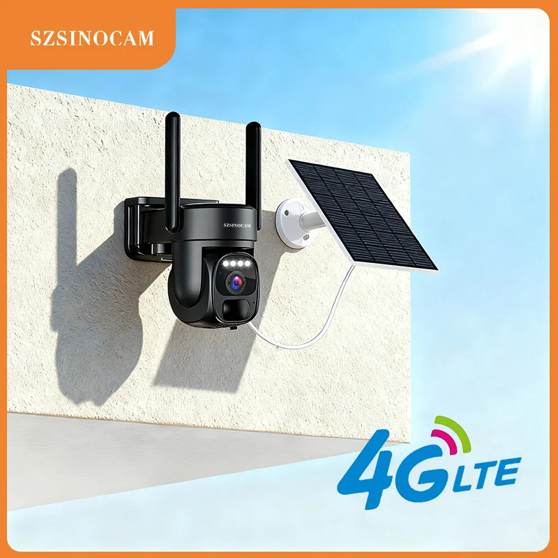 SZSINOCAM EU 4G Solarbetriebene Aufladbare Kamera Außenüberwachungskamera Schwarz Menschenerkennung Nachtsicht Sicherheitskamera Image
