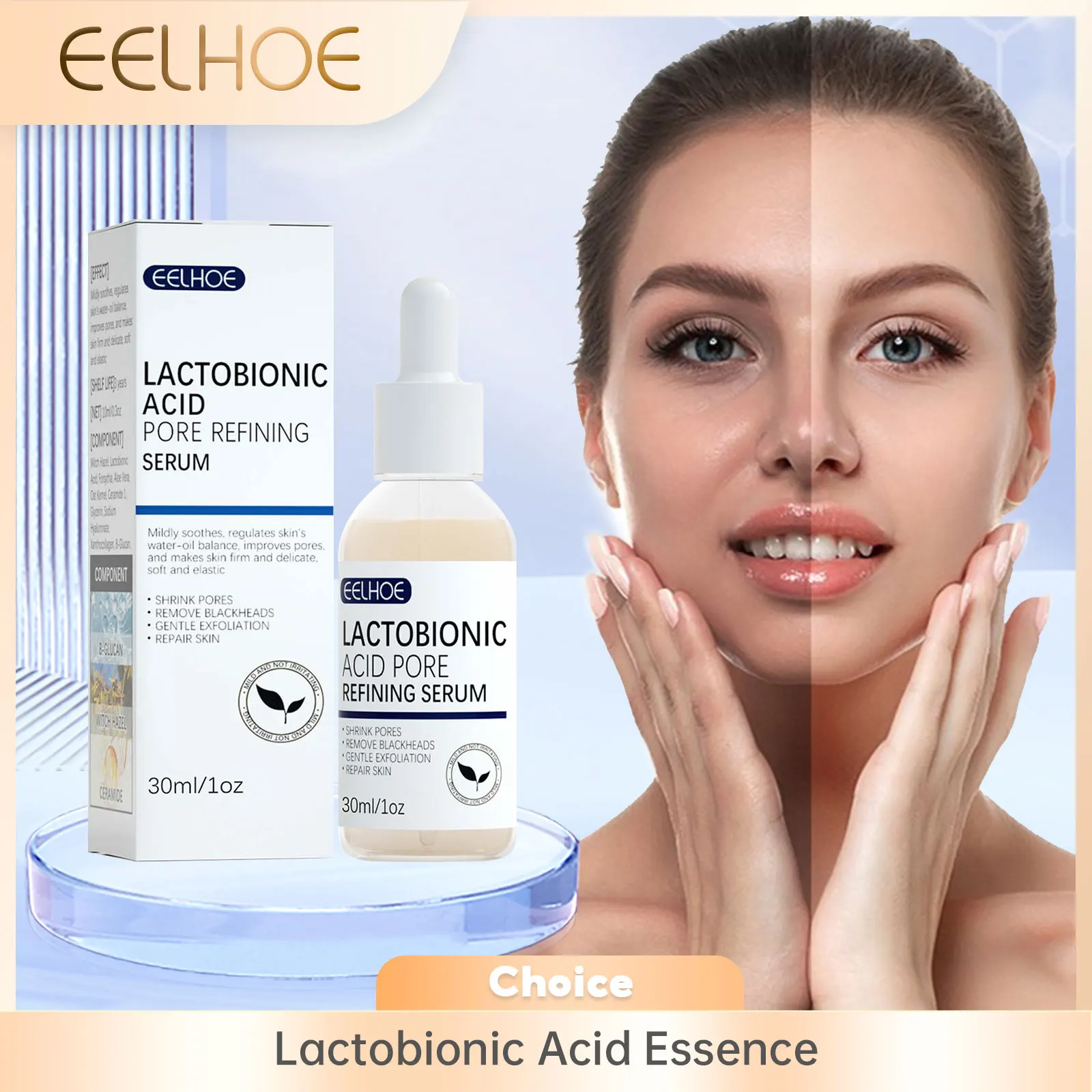 Eelhoe Porenverkleinerndes Serum Tiefenwirksames Peeling Porenminimierer Pickelentferner Glatte Haut Reparatur Ebenmäßiger Hautton Gesichtsessenz Image