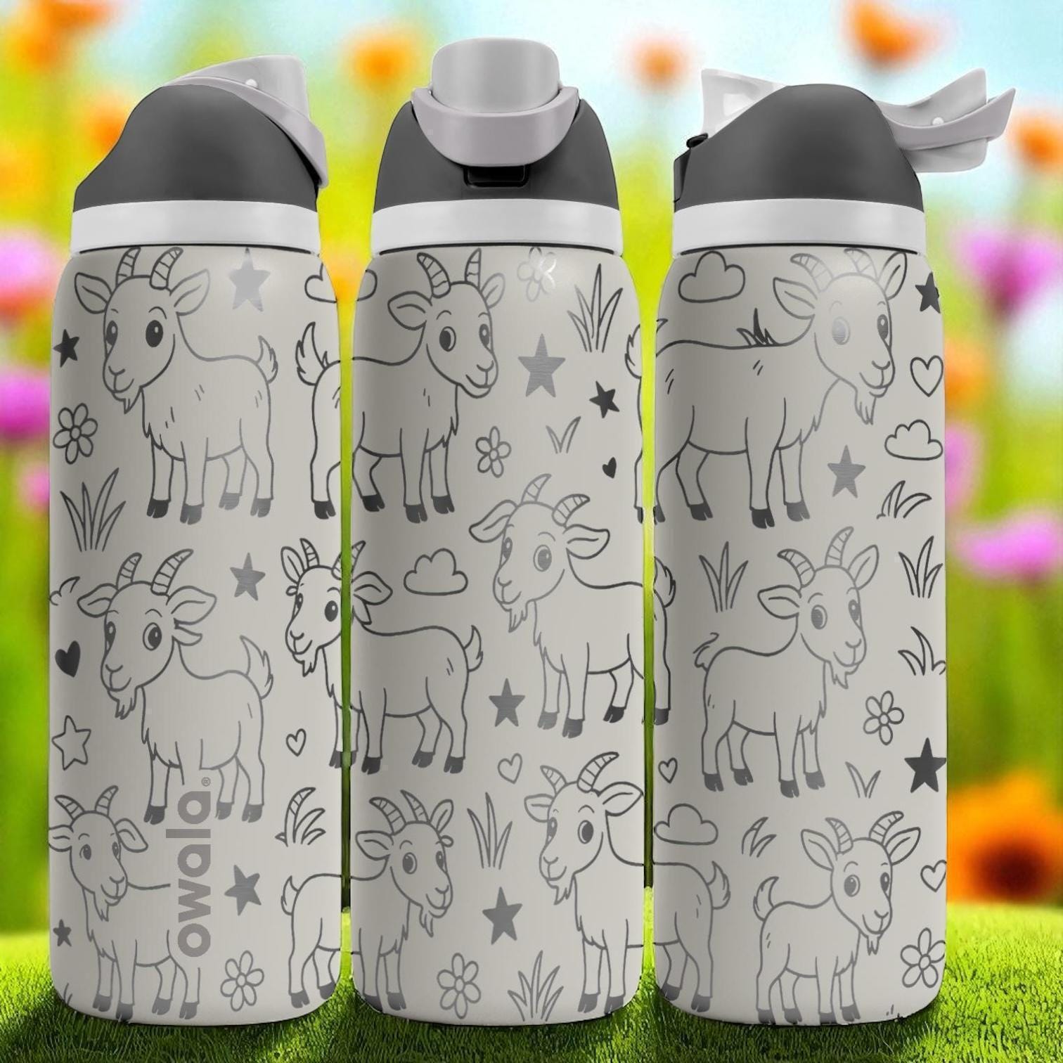 Bottiglia d'acqua con incisione di capra - Divertente bicchiere termico Owala con simpatiche capre e stelle - 473 ml, 710 ml, 950 ml, 1200 ml. Regalo