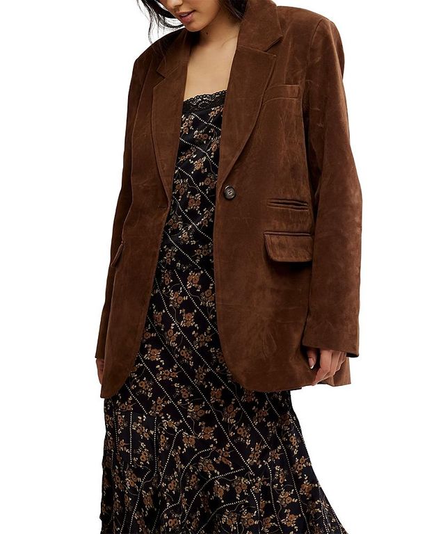 Paper Cut Faux Suede Blazer - Brown - Free People Jackets