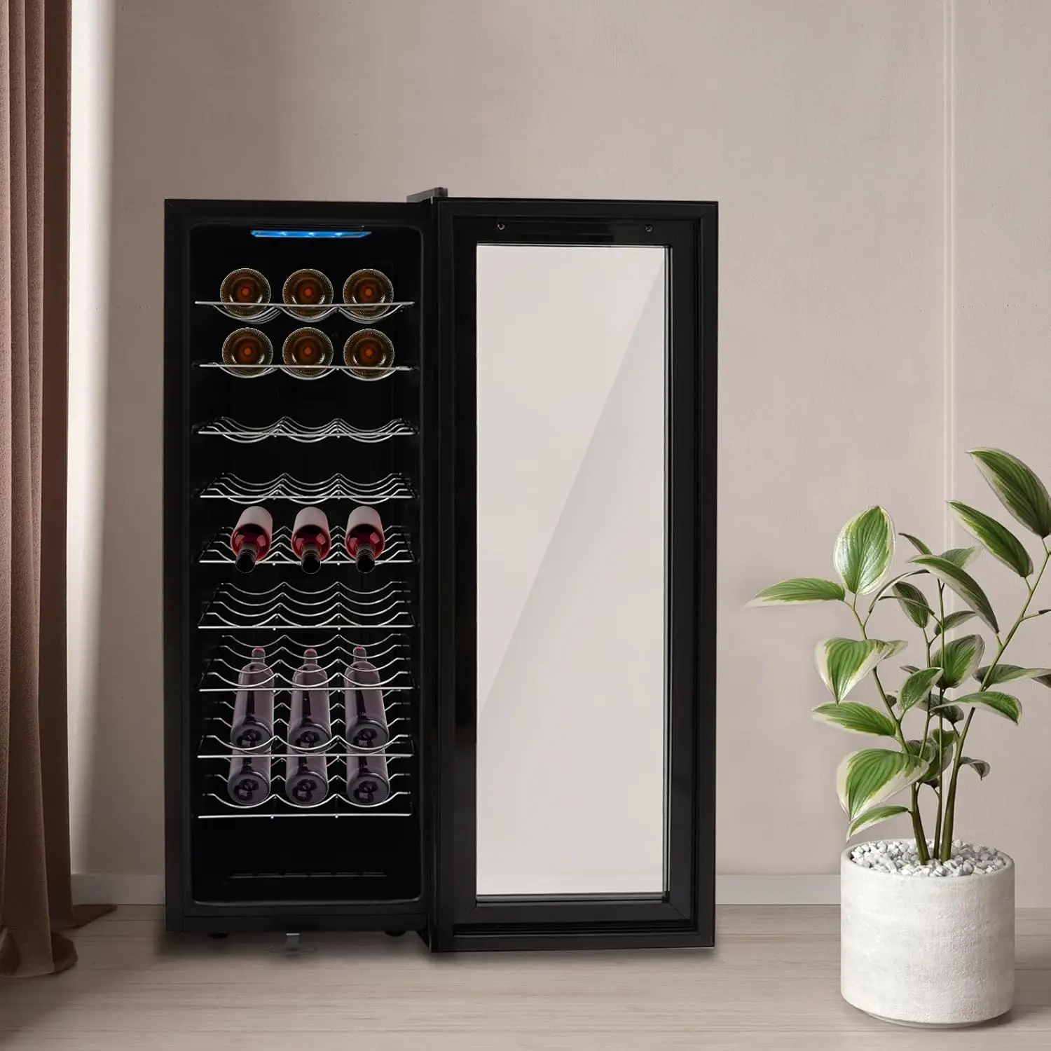 Réfrigérateur BYMAOCAR avec porte en verre, réfrigérateur à vin de 90 litres pour 30 bouteilles, refroidissement par compresseur, réfrigérateur à vin 12-18 ° C