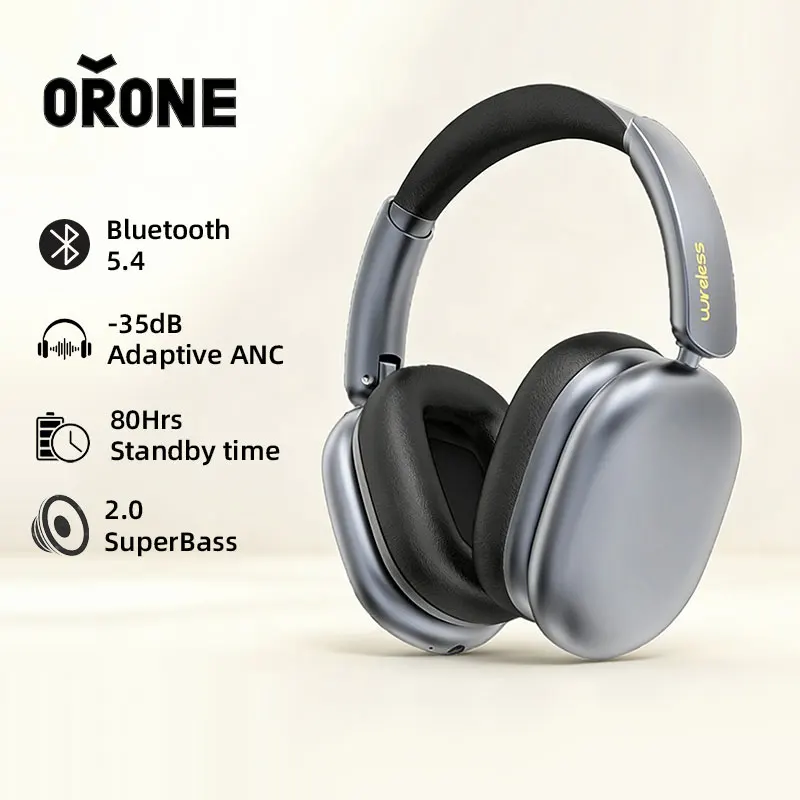 Casque audio circum-auriculaire ORONE L80 - Réduction de bruit ANC+ENC - 35 dB - Casque sans fil - Batterie longue durée 80 h - Stéréo HiFi - Bluetooth