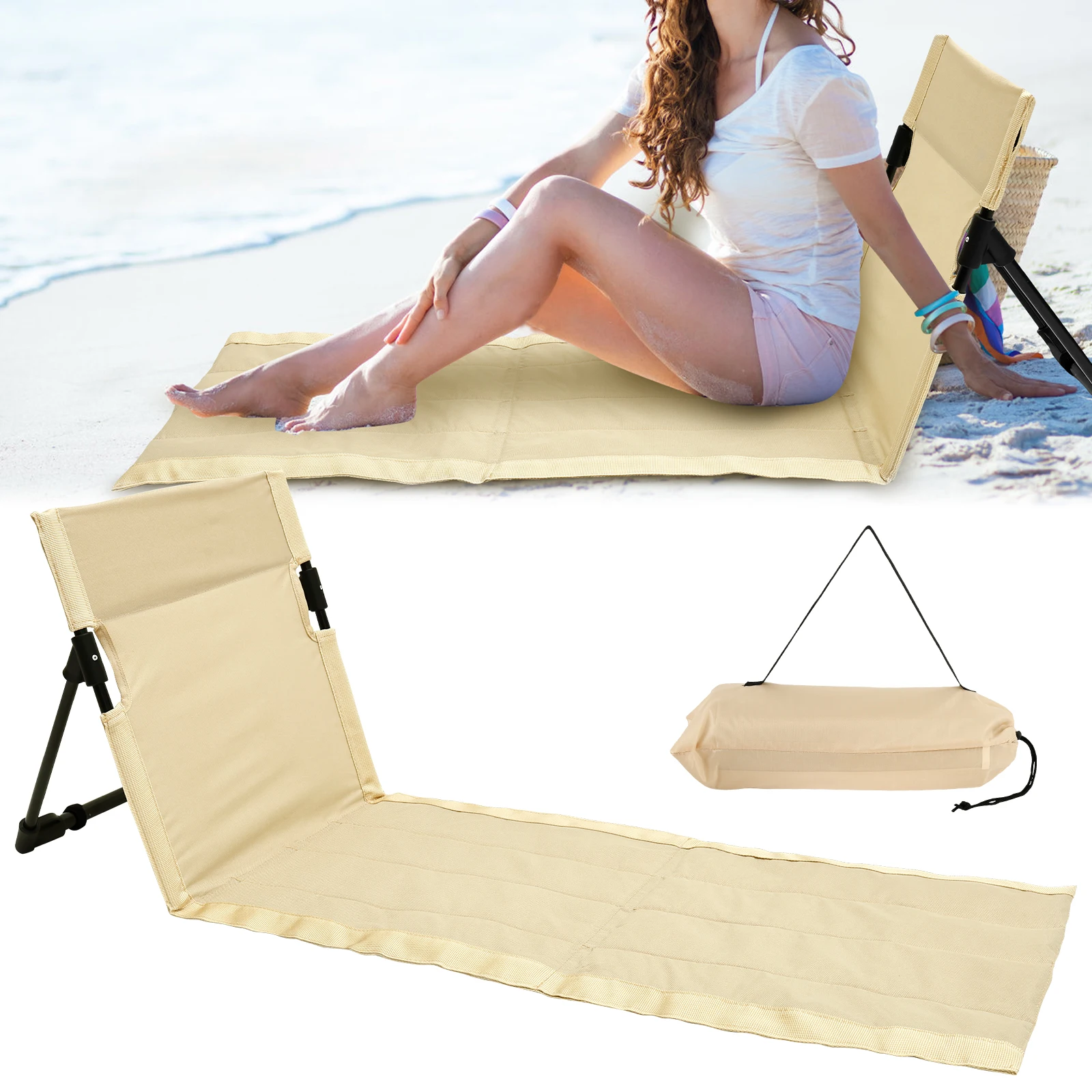 Klappbarer Outdoor-Campingstuhl aus Oxford-Gewebe, Garten- und Parkstuhl, Einzelner Relaxsessel mit Rückenlehne und Kissen, Picknick-Rückenstuhl