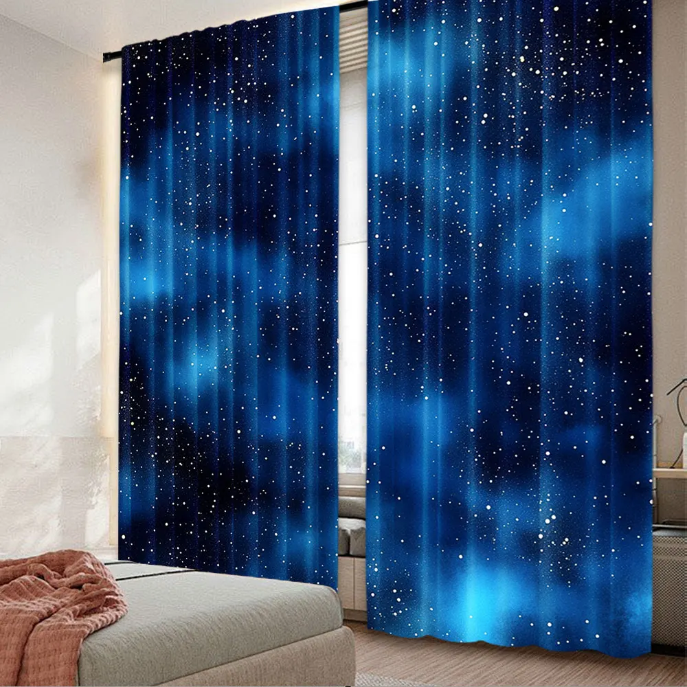 2 Stück Nachthimmel-Vorhang, Universum, Weltraum, Galaxie, Nacht unter den Sternen, Vorhang für Wohnzimmer, Schlafzimmer, Hotel, Geschäft Image