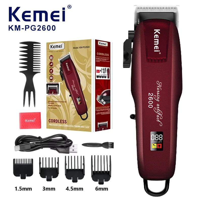 KEMEI KMPG2600 verstellbarer Haarschneider, professioneller Friseur-Haarschneider für Männer, elektrische Bartschneidemaschine, wiederaufladbar Image