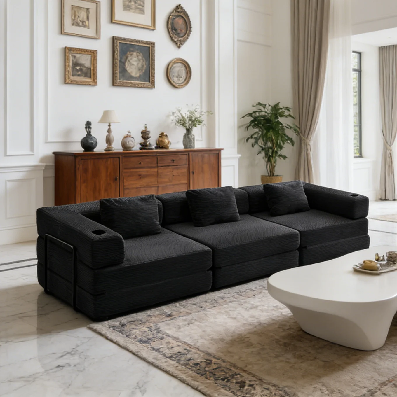 Schlafsofa, kompaktes Design, geradliniges Sofa, multifunktionales Stoffsofa, zweifach nutzbares klappbares Schlafsofa.