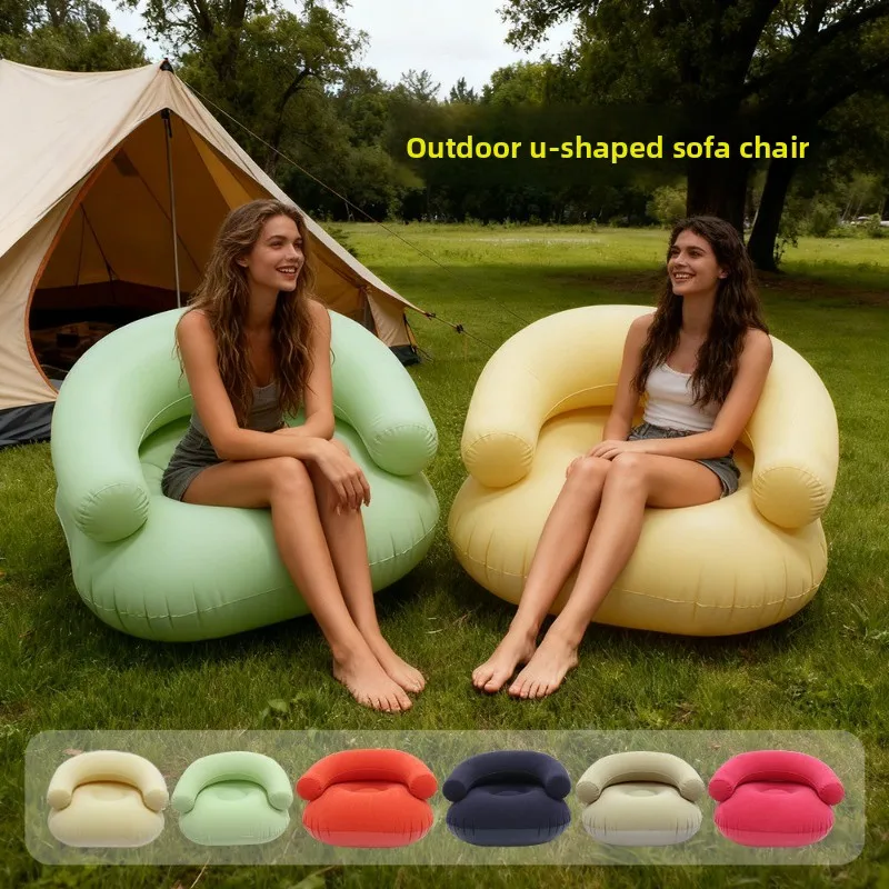 Aufblasbares Lazy Sofa U-förmig mit Armlehnen, Rückenlehne und Sitzfläche, Outdoor PVC Indoor Tragbares Einzel-Aufblassofa