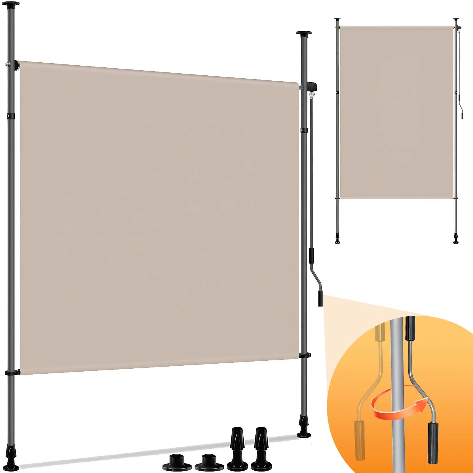 Vertikale Markise Außen-Sonnenschutz Balkon-Sichtschutz Wetterfeste Ausziehbare Seitenmarkise Ohne Bohren Montierbar Image