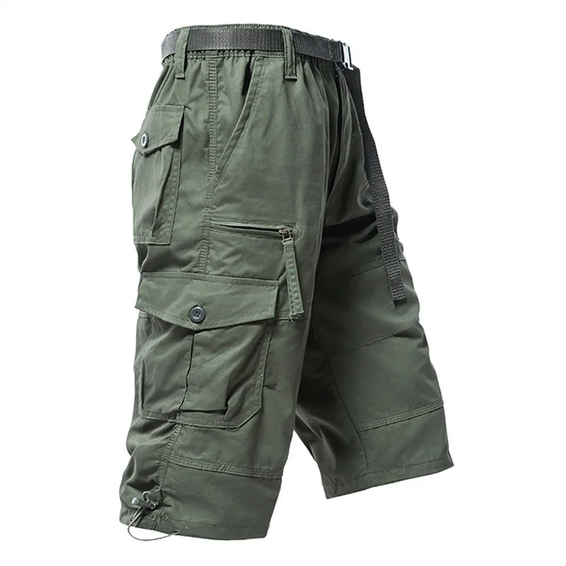 Herren-Cargo-Capri-Shorts in Uni- und Camouflage-Optik – Outdoor-Shorts mit mehreren Taschen und Kordelzug am Saum Image