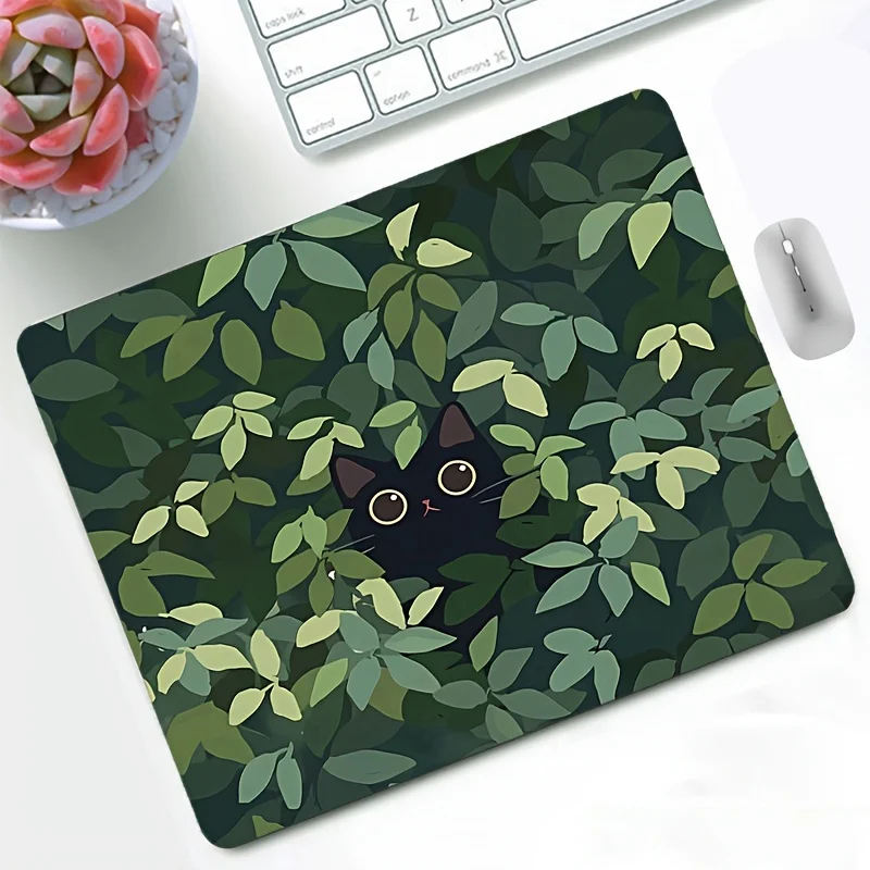 Grünes Mauspad mit Cartoon-Motiv Schwarze Katzen im Gras Niedliche Tischunterlage Tastatur Büro Computer-Pads Laptop Gaming Rutschfeste Mausmatte Image