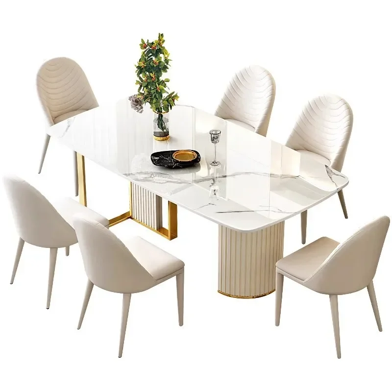 Französischer Schiefer-Esstisch, luxuriös, modern, schlicht, für kleine Wohnungen, im Reiscreme-Stil, rechteckig, Internet-Trend