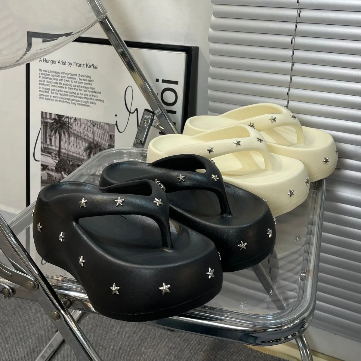 Sommer Keil Plattform Flip-Flops Dicken Sohlen 7CM High Heels Strand Schuhe Punk Hausschuhe Frauen Geöffnete spitze Sandalen Chaussures femme