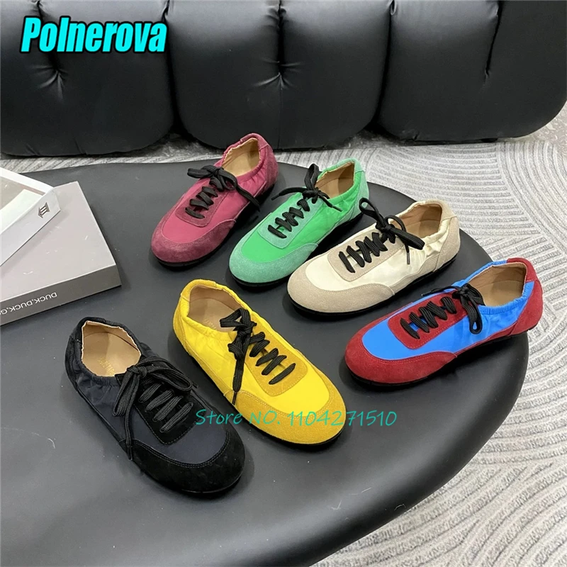 Frühling Sommer Neue Frauen Flache Schuhe Trendy Mischfarbe Lace Up Atmungsaktive Casual Sport Schuh Britischen Stil Leder Training Schuhe