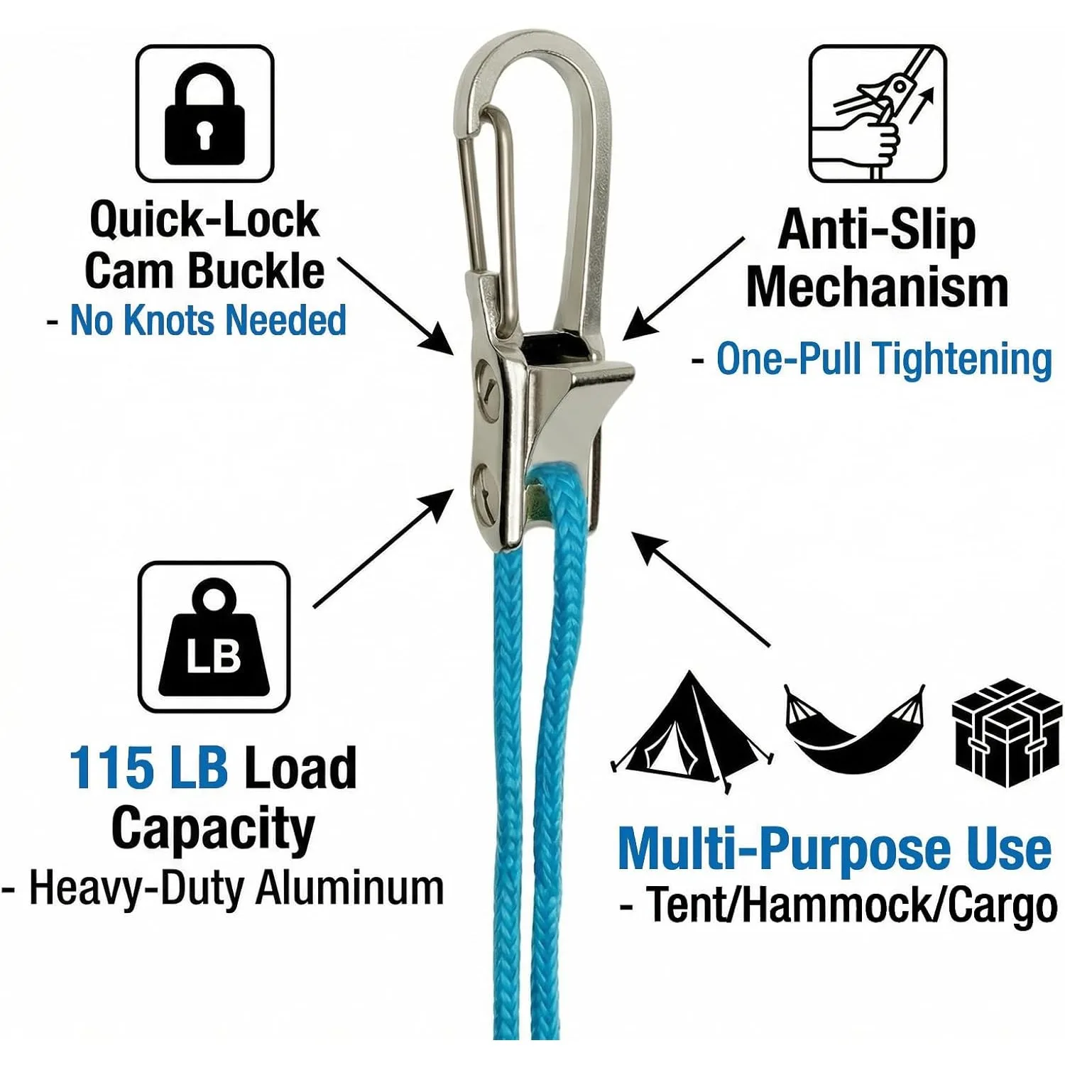 1 Satz Hochleistungs-Seilspanner, Kordelversteller, Spannwerkzeug mit Rolle für Camping, Zelt, Outdoor-Wandern Image